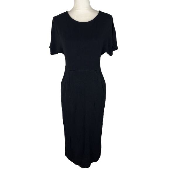 Boden Black Jersey Dress Dolman Short Sleeves Round Neck with Pockets Size 6R - Picture 1 of 7